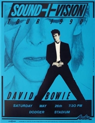 Original  David Bowie Sound + Vision Tour 1990 at Dodger Stadium Poster Blue Edition