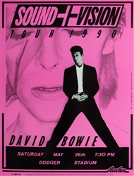 Original  David Bowie Sound + Vision Tour 1990 at Dodger Stadium Poster Pink Edition