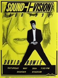 Original  David Bowie Sound + Vision Tour 1990 at Dodger Stadium Poster Yellow Edition