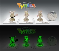 Glow In The Dark Pecan Pecanpals Tynies GID Mini Glass Figurine Set