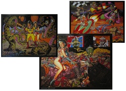 Set Of 3 Posters - Alien Altercation, Intergalactic Hot Rodders, & Planet Of Lost Robots - Todd Schorr